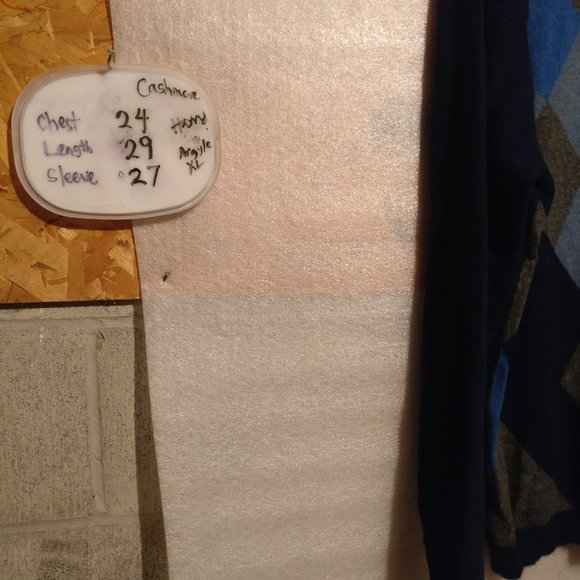 HARRY ROSEN Argyle Blue 100%CASHMERE Warm Pullover Sweater with Measurements L, - Picture 7 of 9